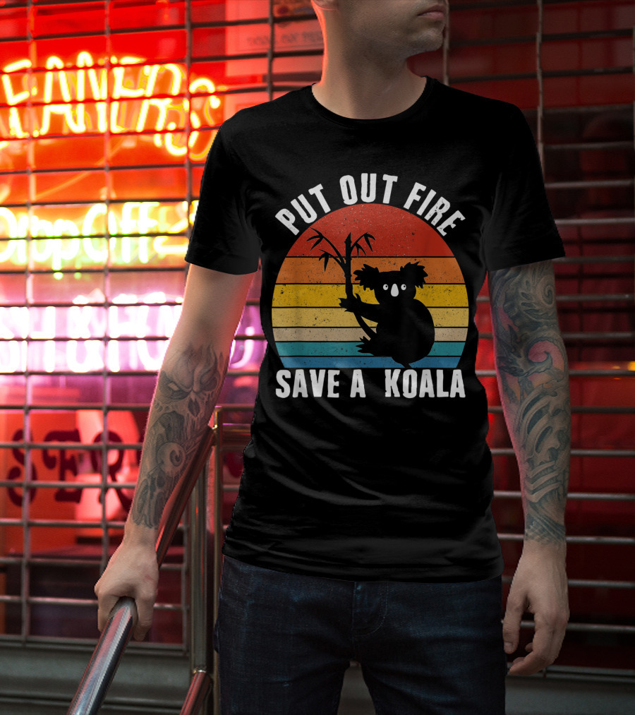 Vintage Put Out Fire Save A Koala Retro Sunset T-Shirt
