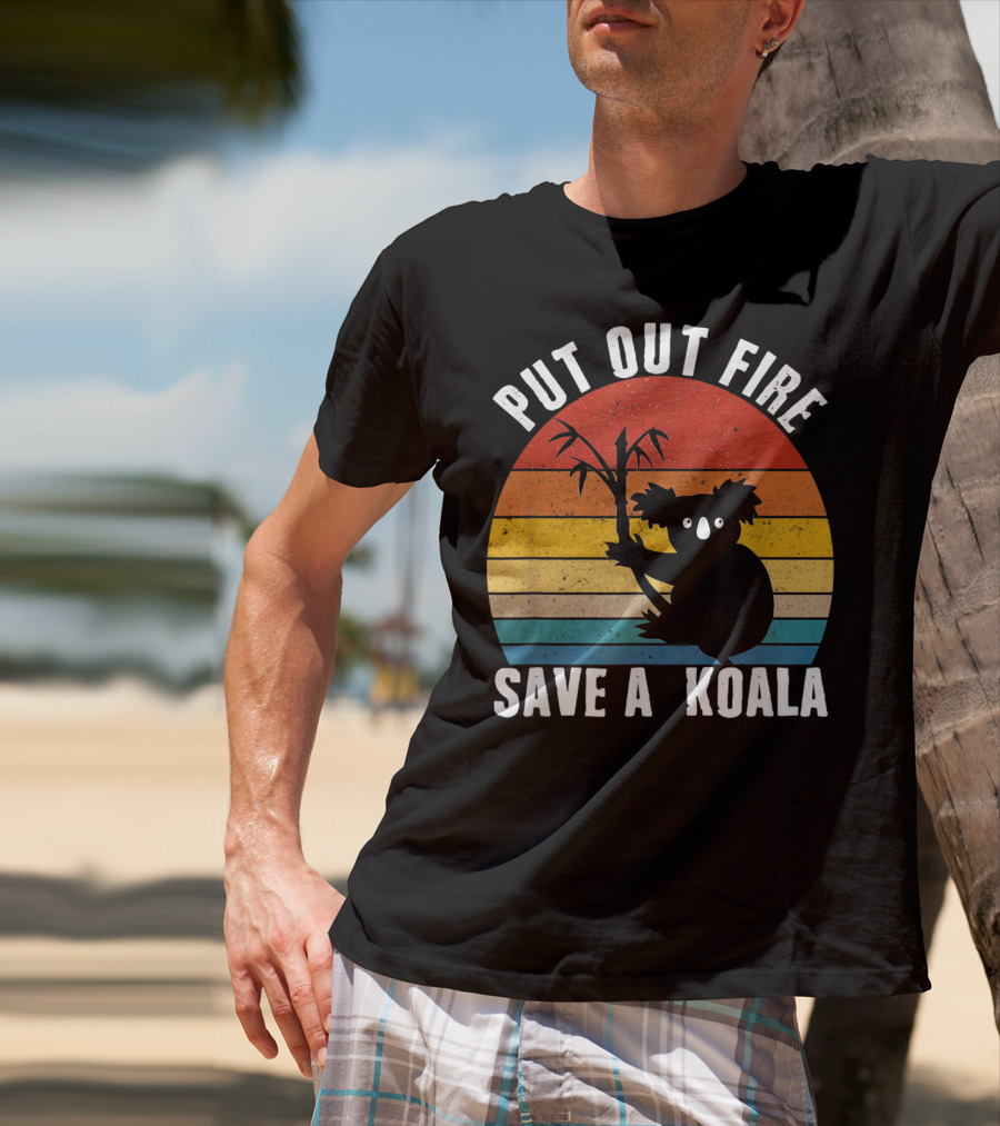 Vintage Put Out Fire Save A Koala Retro Sunset T-Shirt
