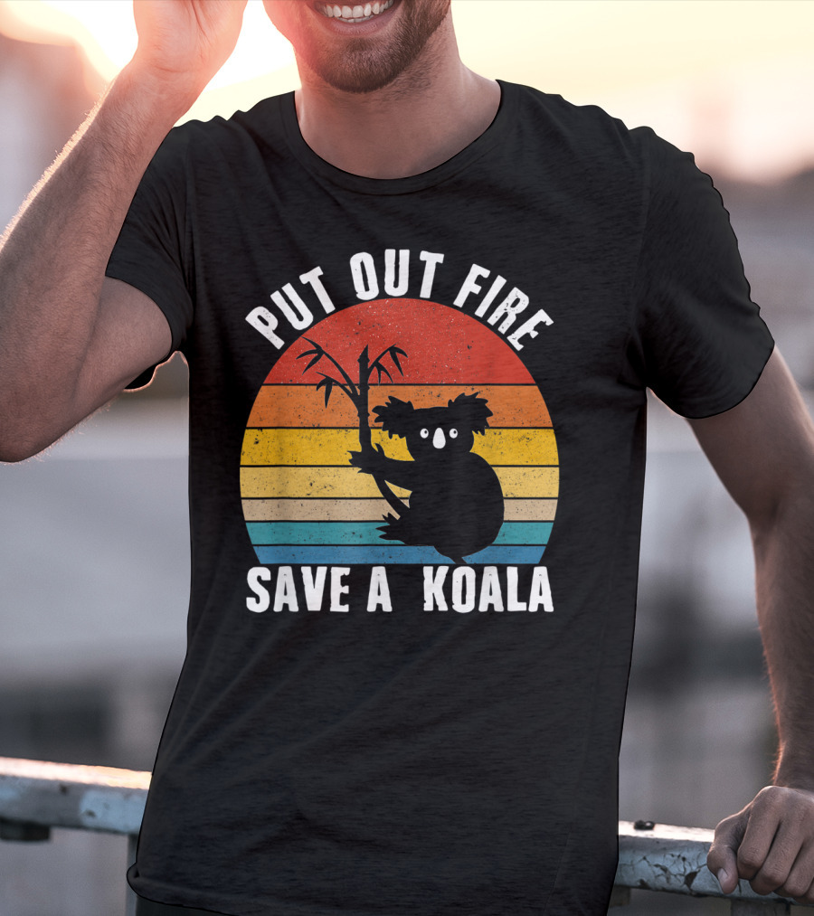 Vintage Put Out Fire Save A Koala Retro Sunset T-Shirt