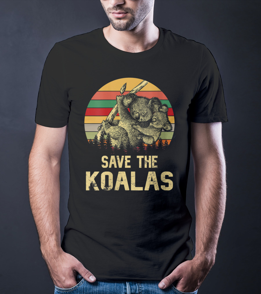 Save The Koalas Vintage Animal Sunset Stripe Forest T-Shirt