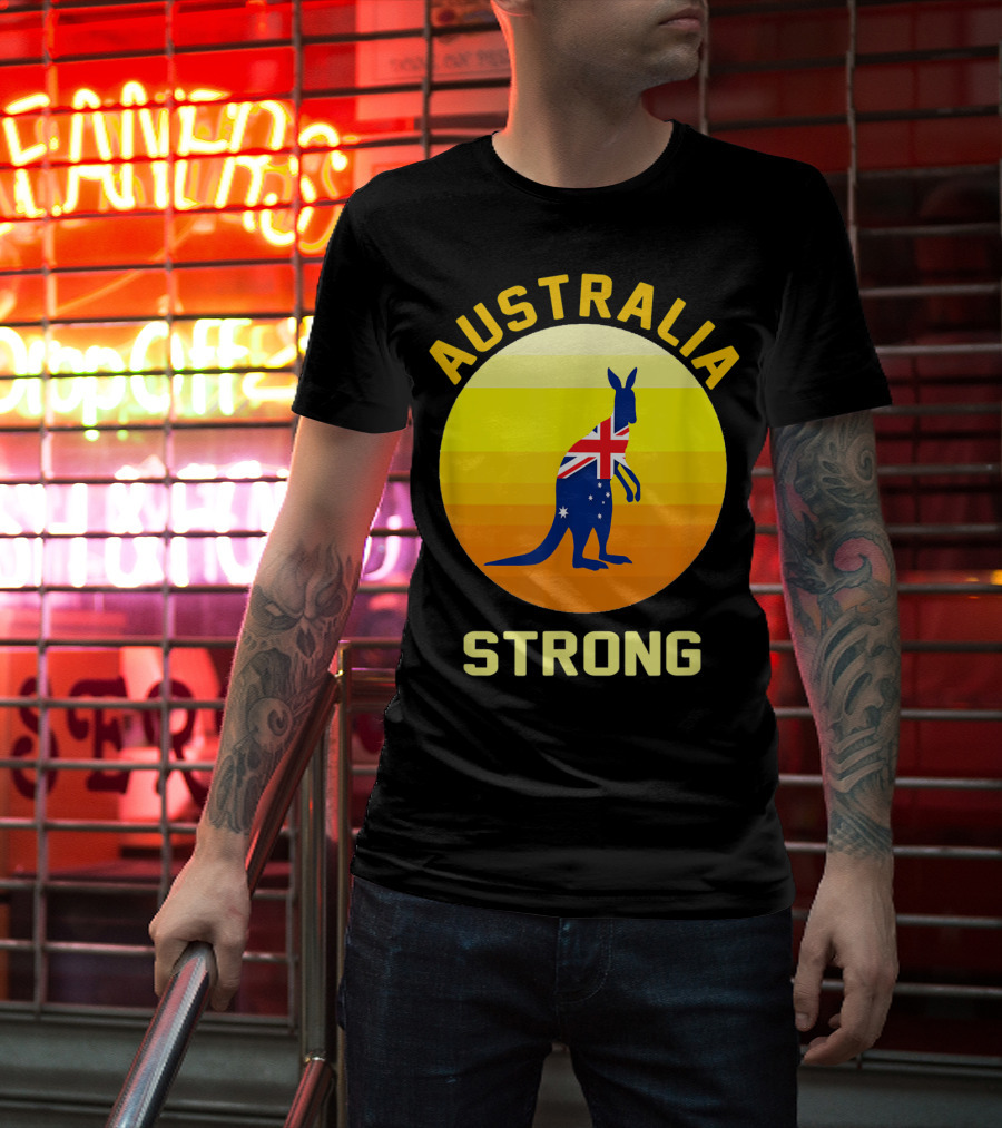 Australia Strong Retro Sun Kangaroo Flag T-Shirt