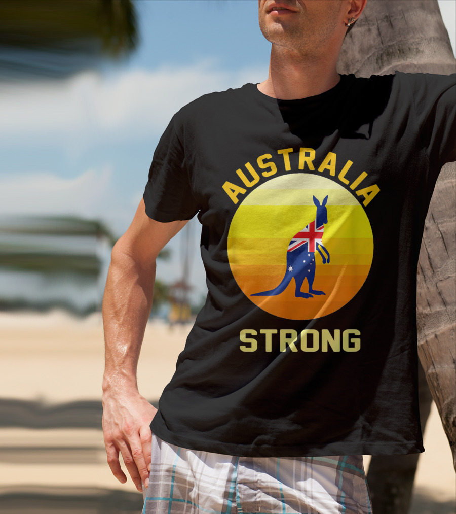 Australia Strong Retro Sun Kangaroo Flag T-Shirt