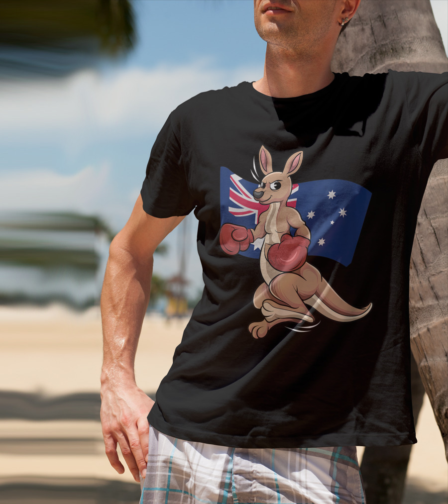 Cute Boxing Kangaroo Australian Flag Australia Day T-Shirt