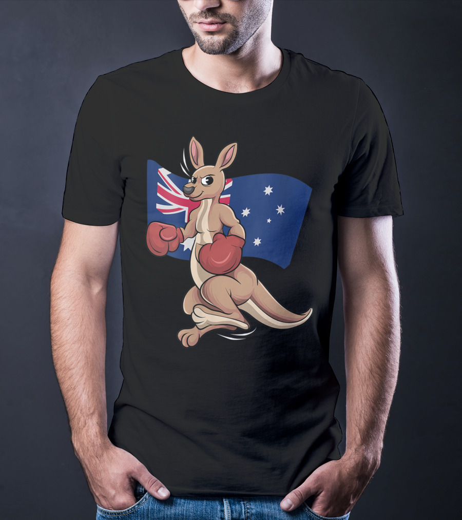 Cute Boxing Kangaroo Australian Flag Australia Day T-Shirt