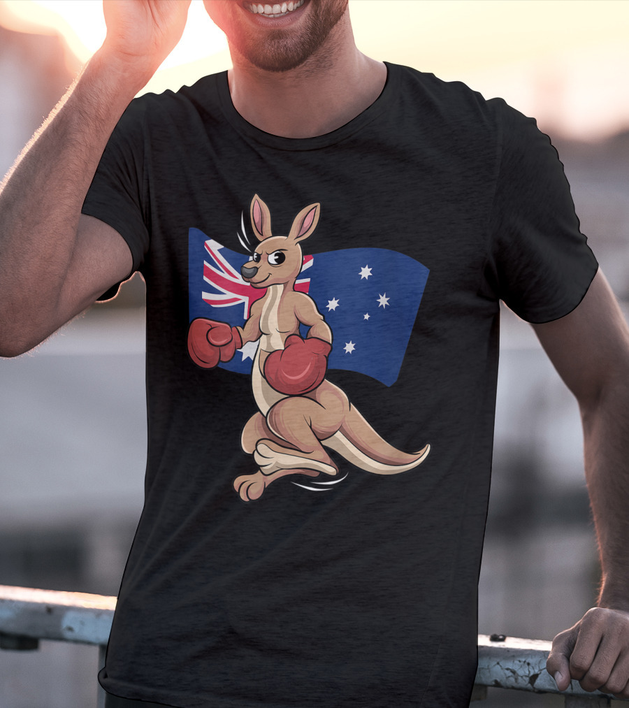 Cute Boxing Kangaroo Australian Flag Australia Day T-Shirt