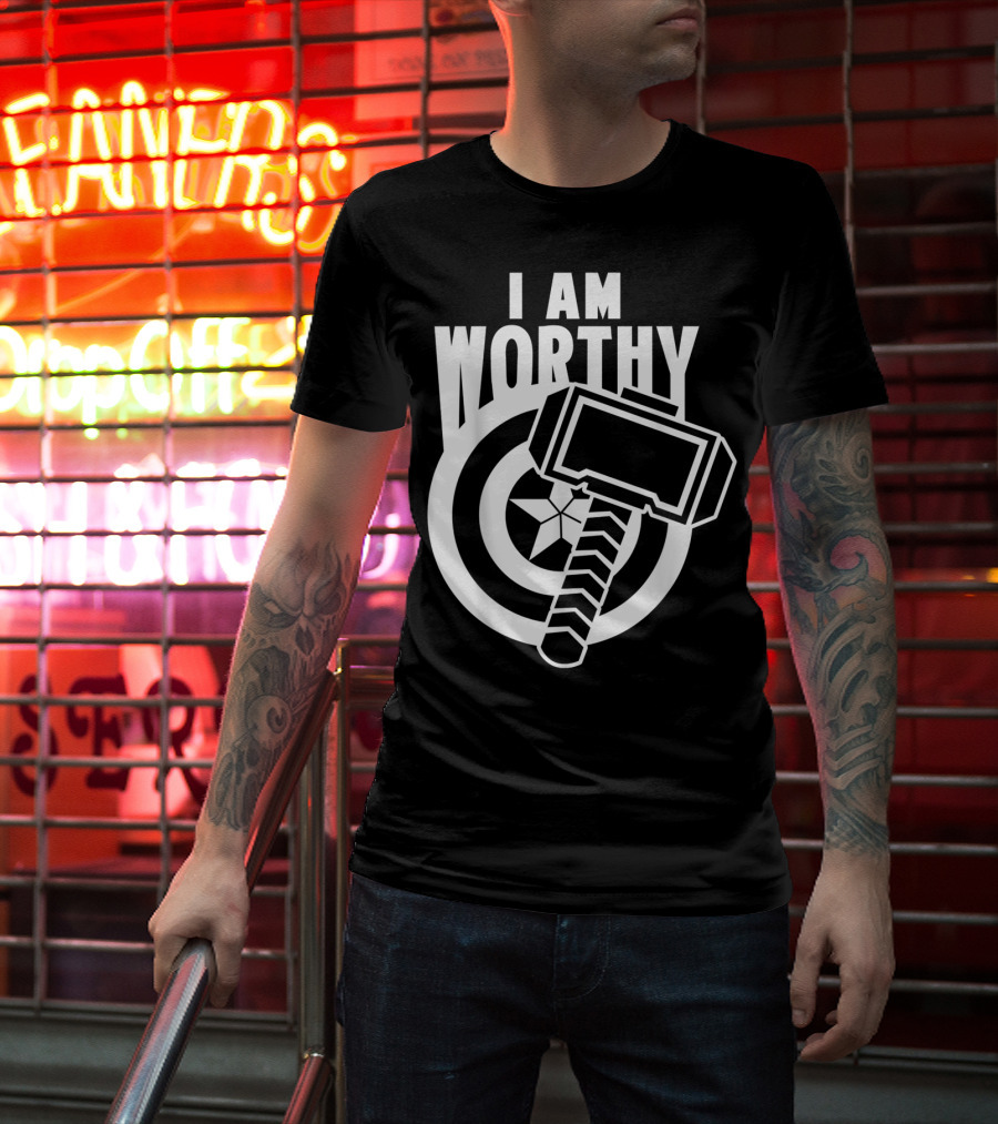 Captain America I Am Worthy Avengers Endgame Mjolnir Shield T-Shirt