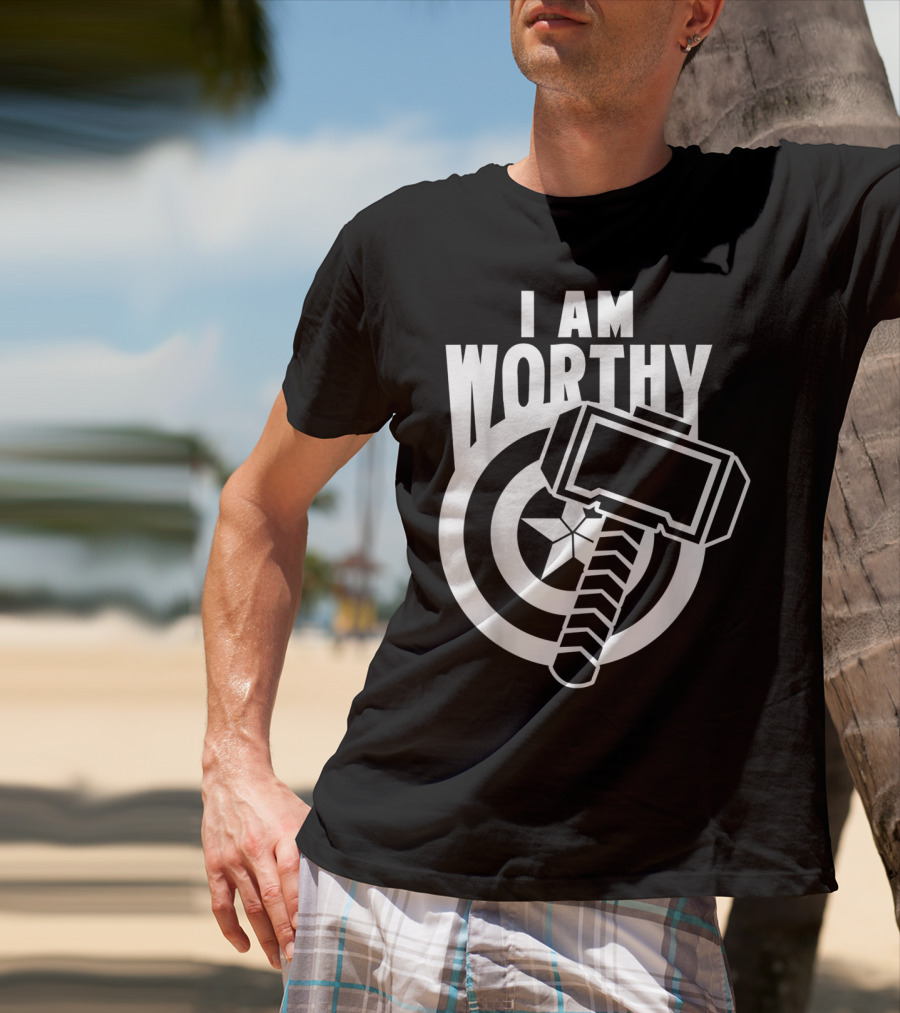 Captain America I Am Worthy Avengers Endgame Mjolnir Shield T-Shirt