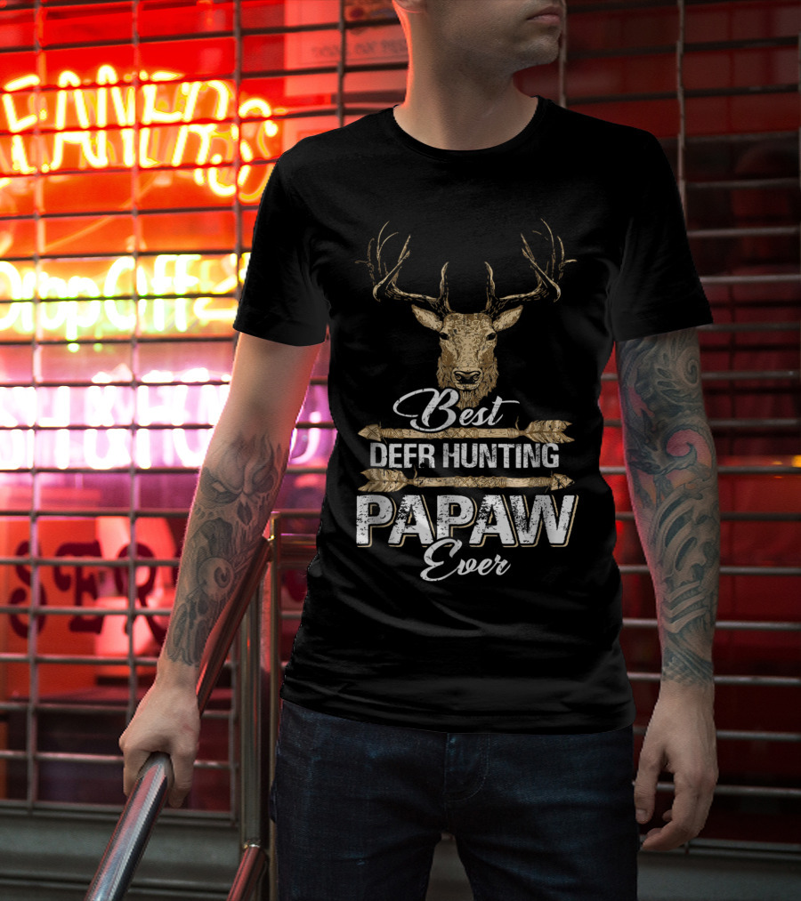 Best Deer Hunting Papaw Ever Father's Day Gift Idea Stag Head T-Shirt