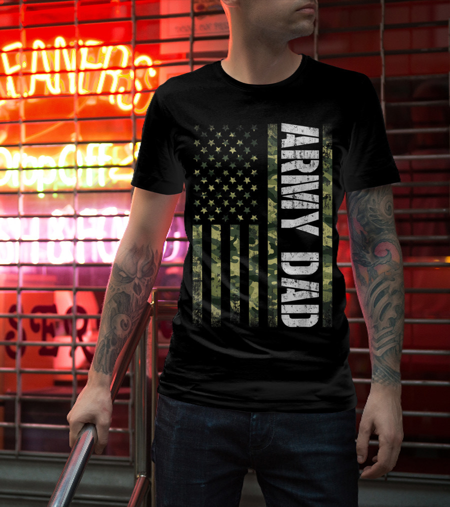 USA Camo Flag Army Dad T-Shirt