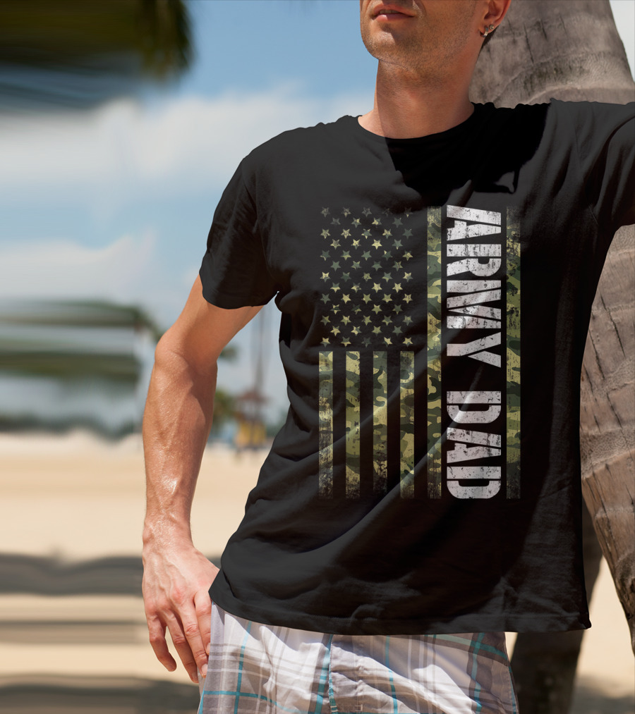 USA Camo Flag Army Dad T-Shirt
