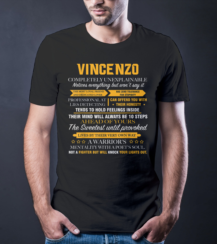 Vincenzo Completely Unexplainable Notices Everything A Warrior's Mentality With A Poet's Soul T-Shirt