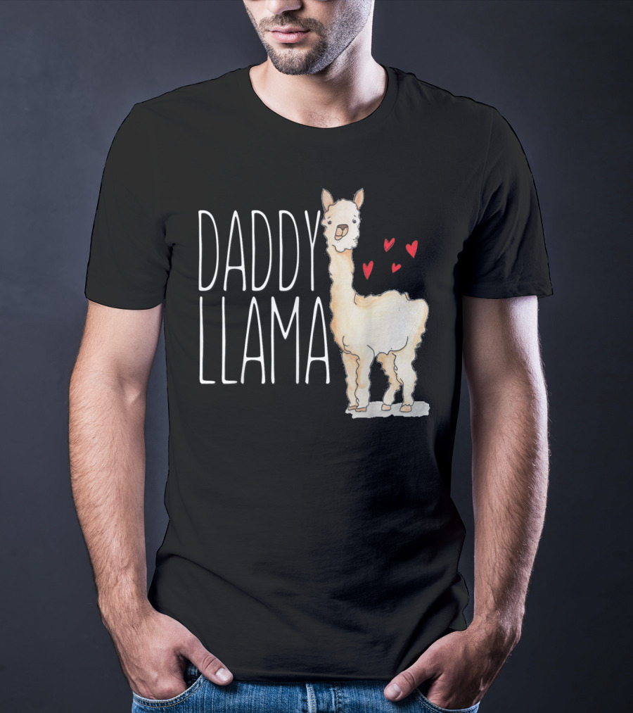 Daddy Llama Funny Matching Family Tribe Dad Hearts T-Shirt
