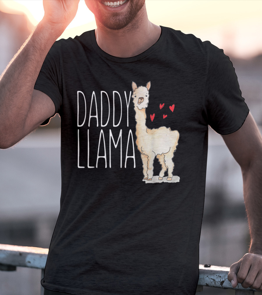 Daddy Llama Funny Matching Family Tribe Dad Hearts T-Shirt