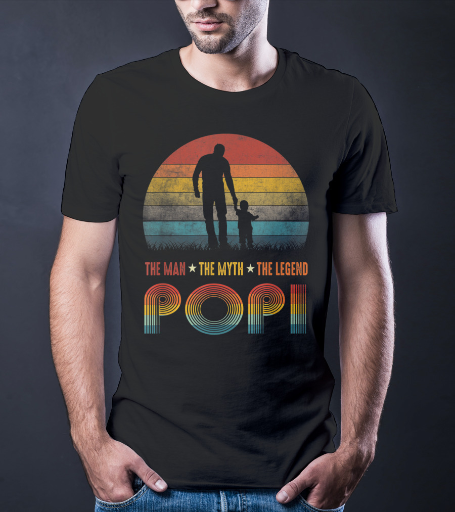 Popi The Man The Myth The Legend Vintage Silhouette Retro Sunset T-Shirt