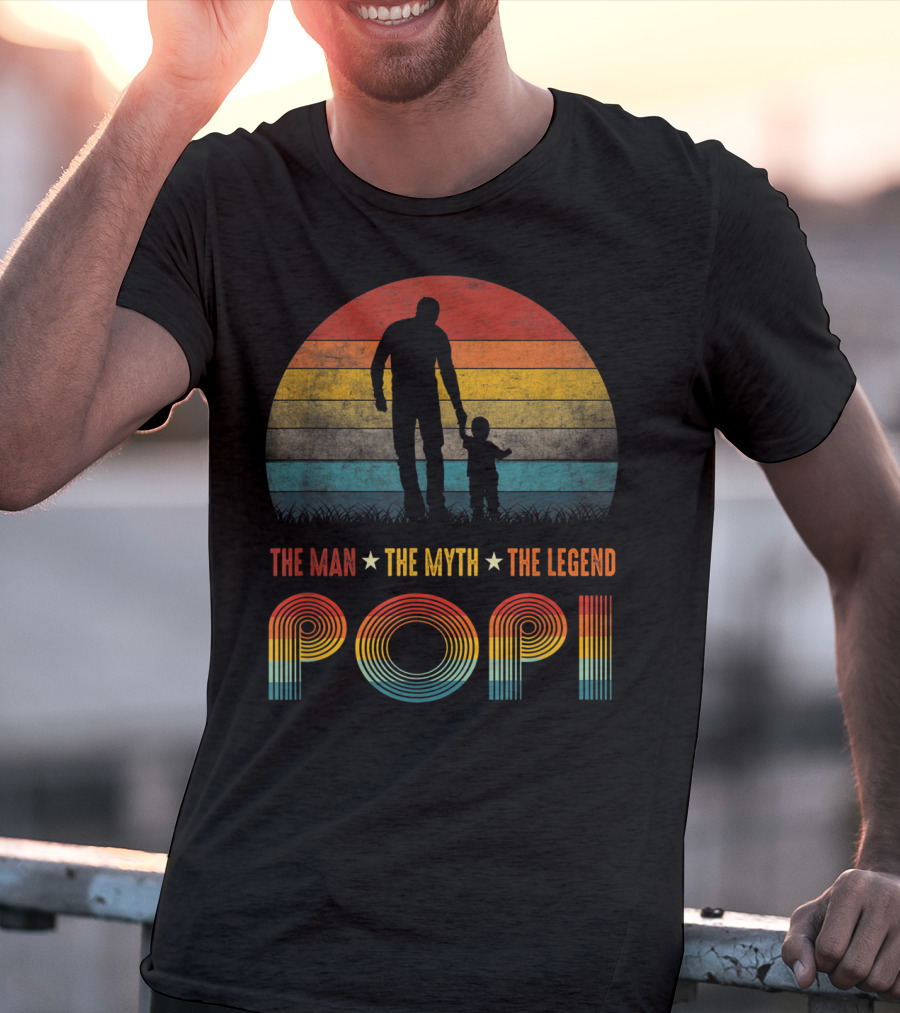 Popi The Man The Myth The Legend Vintage Silhouette Retro Sunset T-Shirt