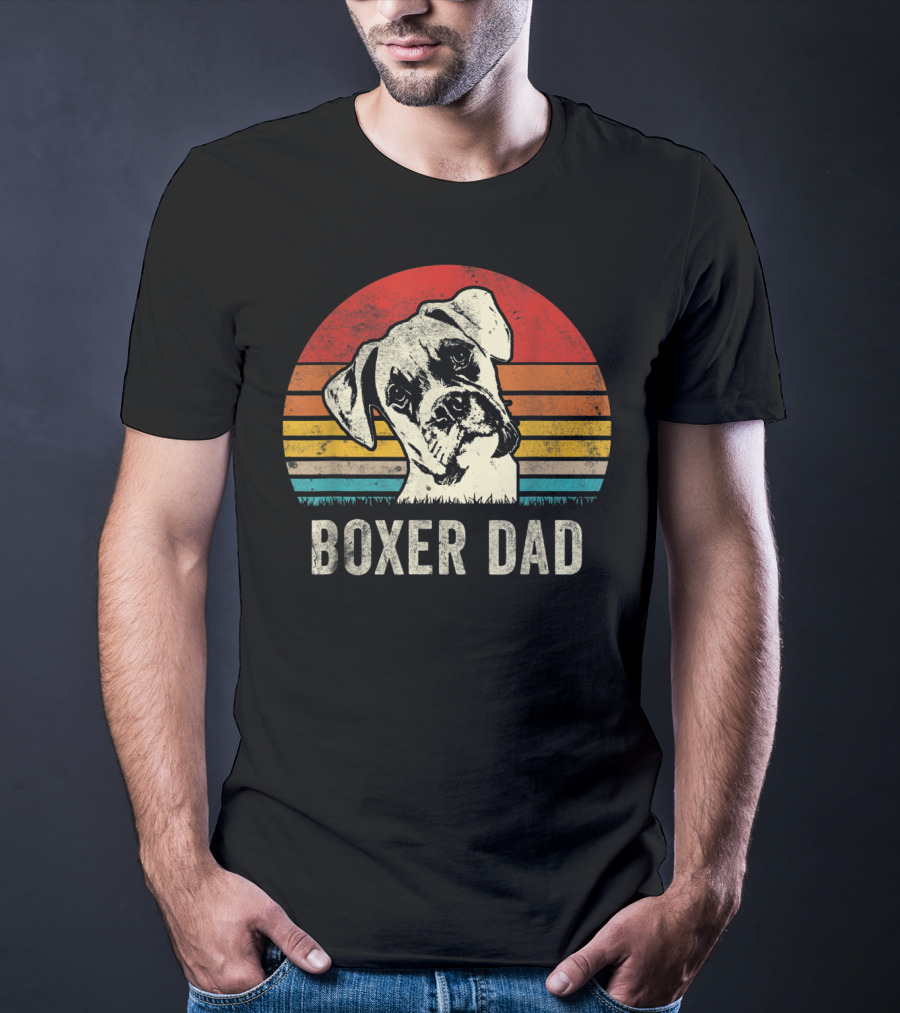 Boxer Dad Vintage Sunset Portrait Mens Daddy T-Shirt