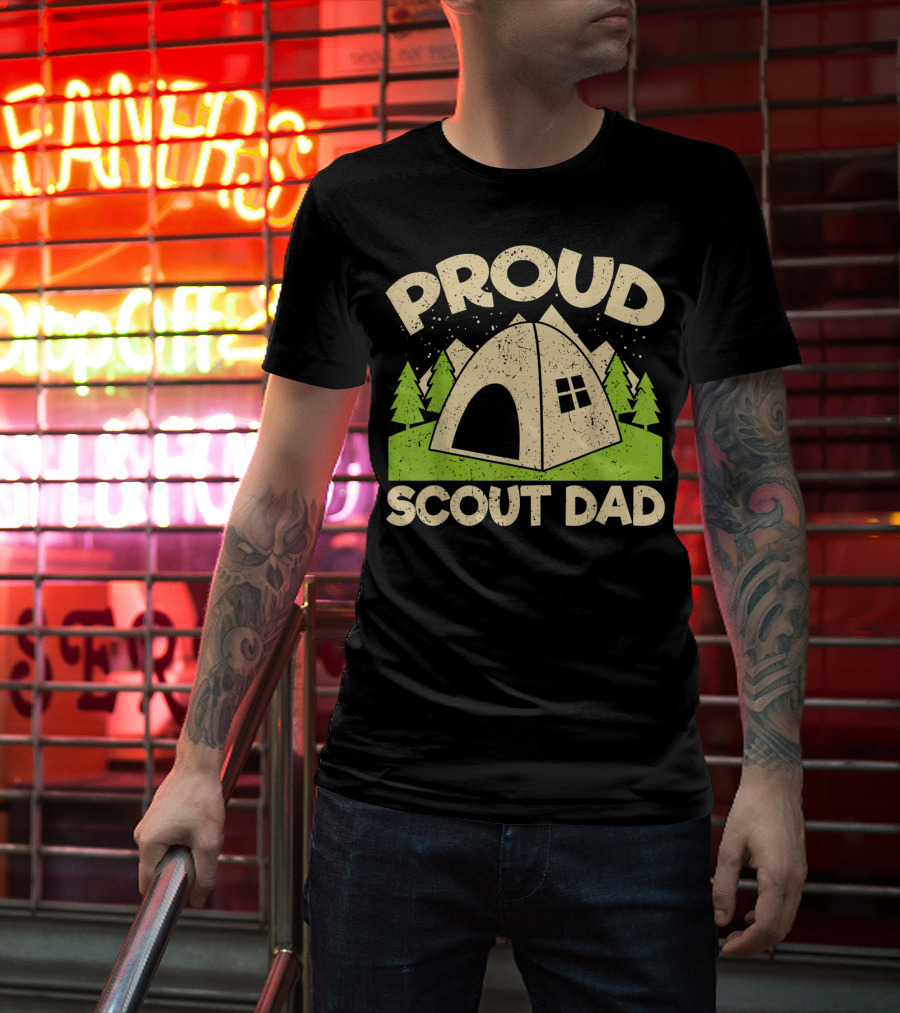 Proud Scout Dad Camping Tent With Trees T-Shirt