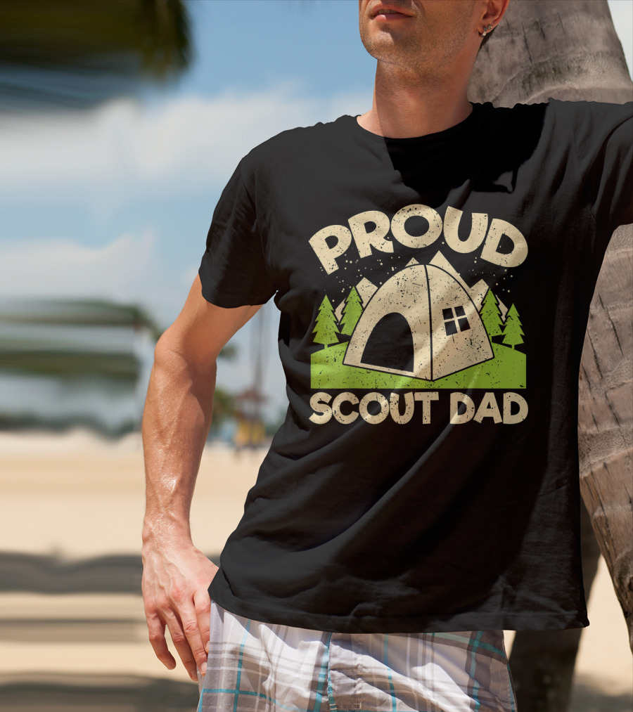 Proud Scout Dad Camping Tent With Trees T-Shirt