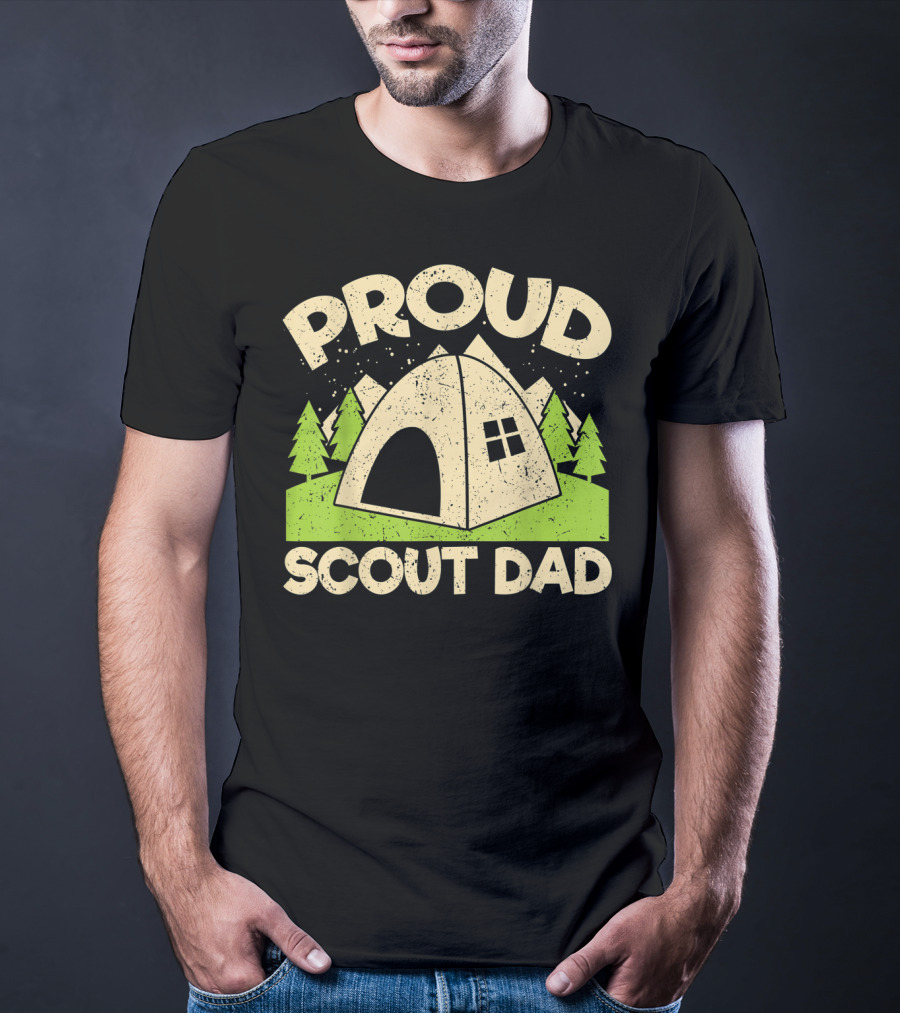 Proud Scout Dad Camping Tent With Trees T-Shirt