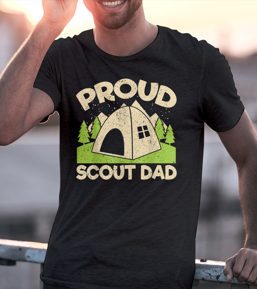 Proud Scout Dad Camping Tent With Trees T-Shirt