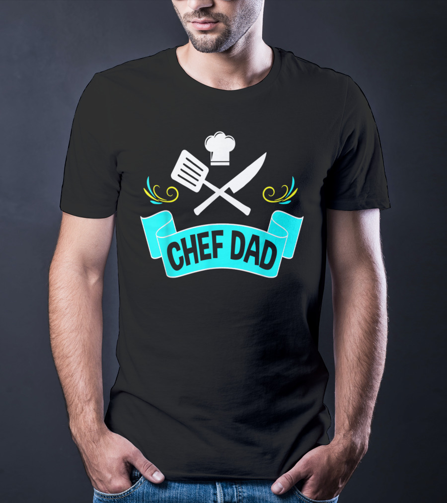 Chef Dad Cooking Daddy Banner With Chef Hat And Cooking Tools T-Shirt