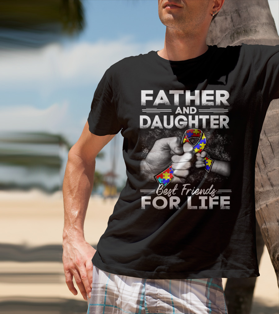 Father And Daughter Best Friends For Life Puzzle Ribbon Unity T-Shirt