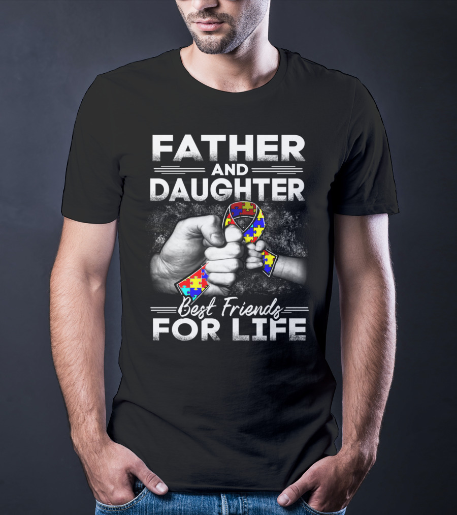 Father And Daughter Best Friends For Life Puzzle Ribbon Unity T-Shirt
