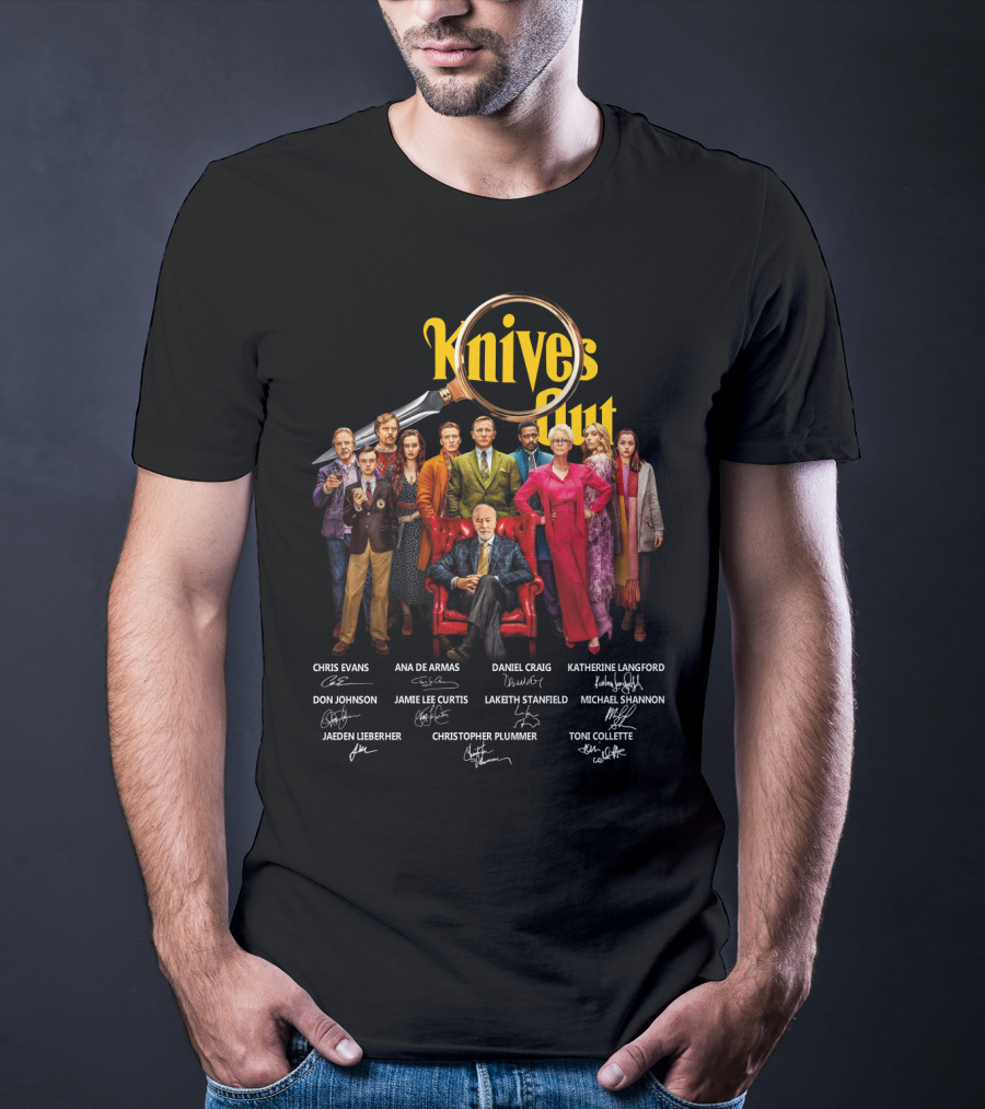 Knives Out Daniel Craig Chris Evans Ana De Armas Cast Signatures T-Shirt