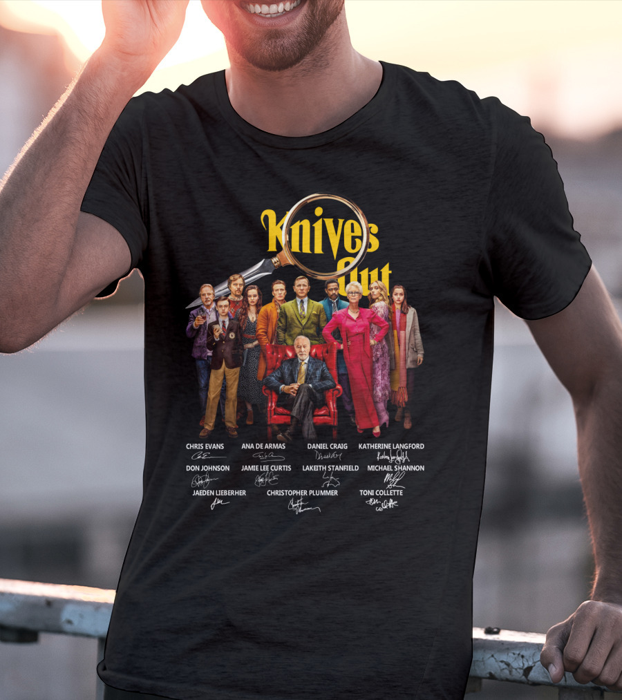 Knives Out Daniel Craig Chris Evans Ana De Armas Cast Signatures T-Shirt