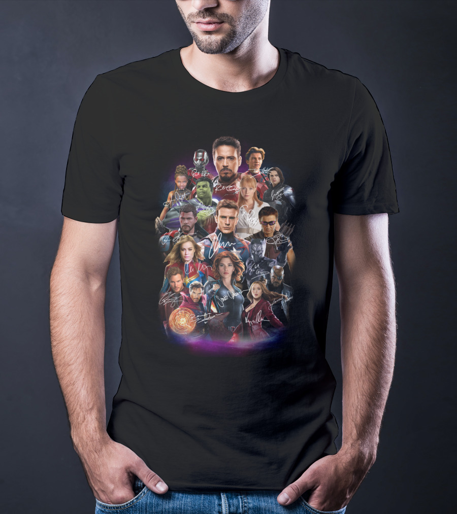 Avengers Characters Collage With Autographs T-Shirt