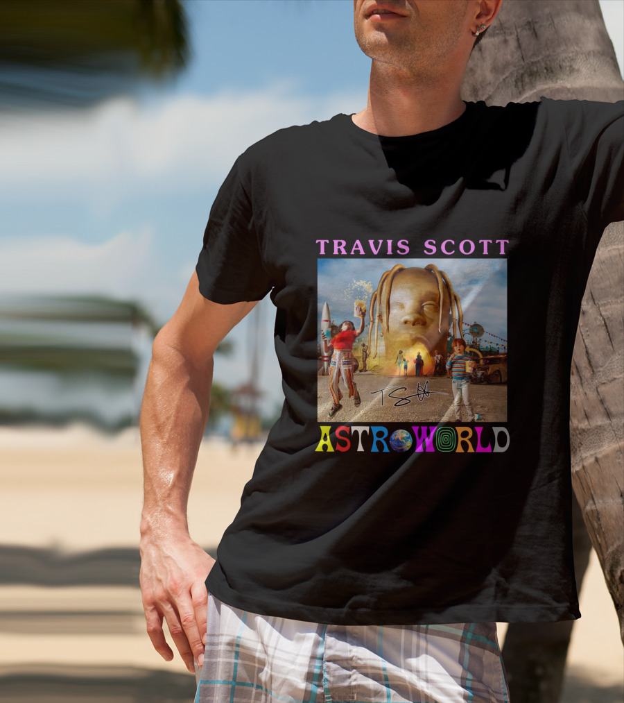 TRAVIS SCOTT ASTROWORLD Album Cover With Iconic Head And Signature T-Shirt