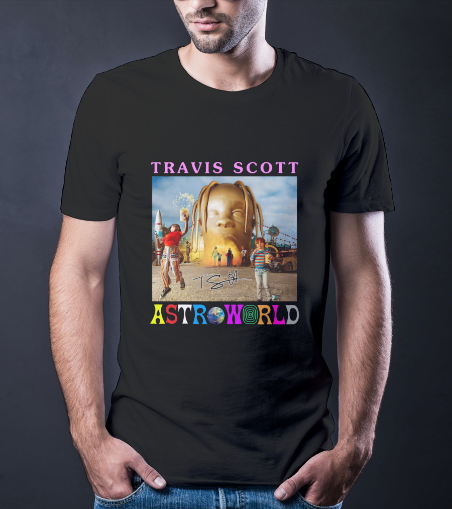 TRAVIS SCOTT ASTROWORLD Album Cover With Iconic Head And Signature T-Shirt