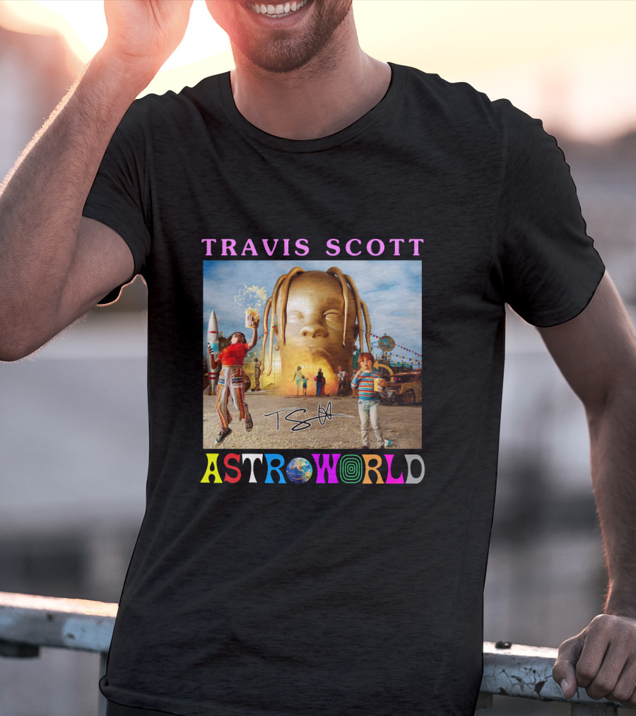 TRAVIS SCOTT ASTROWORLD Album Cover With Iconic Head And Signature T-Shirt