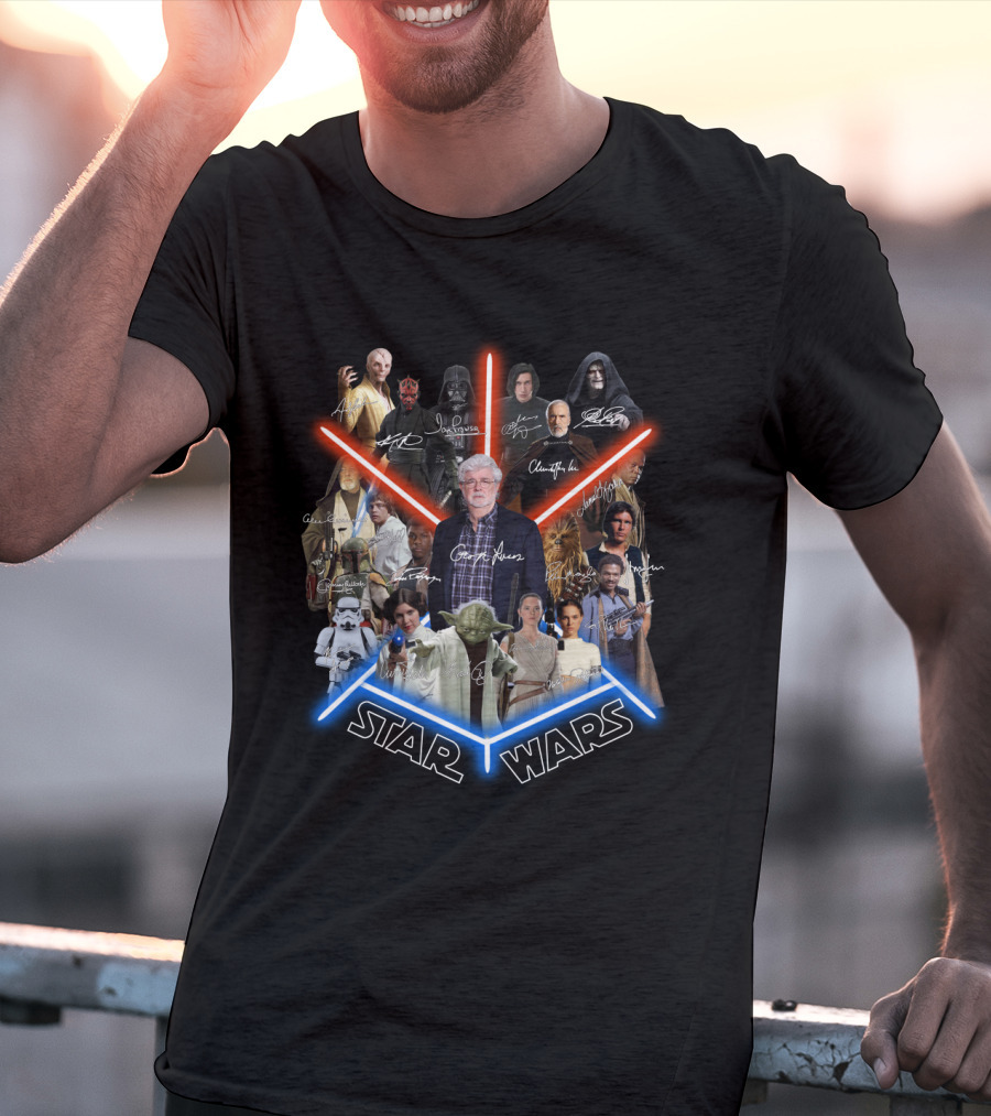Star Wars George Lucas And Iconic Character Collage With Signatures T-Shirt