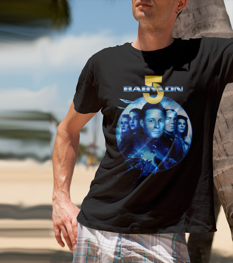 Babylon 5 Science Fiction Series Characters And Spaceship T-Shirt