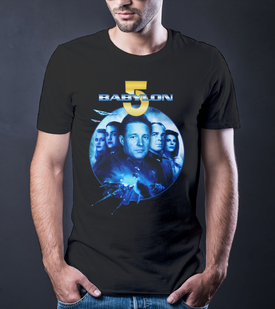 Babylon 5 Science Fiction Series Characters And Spaceship T-Shirt