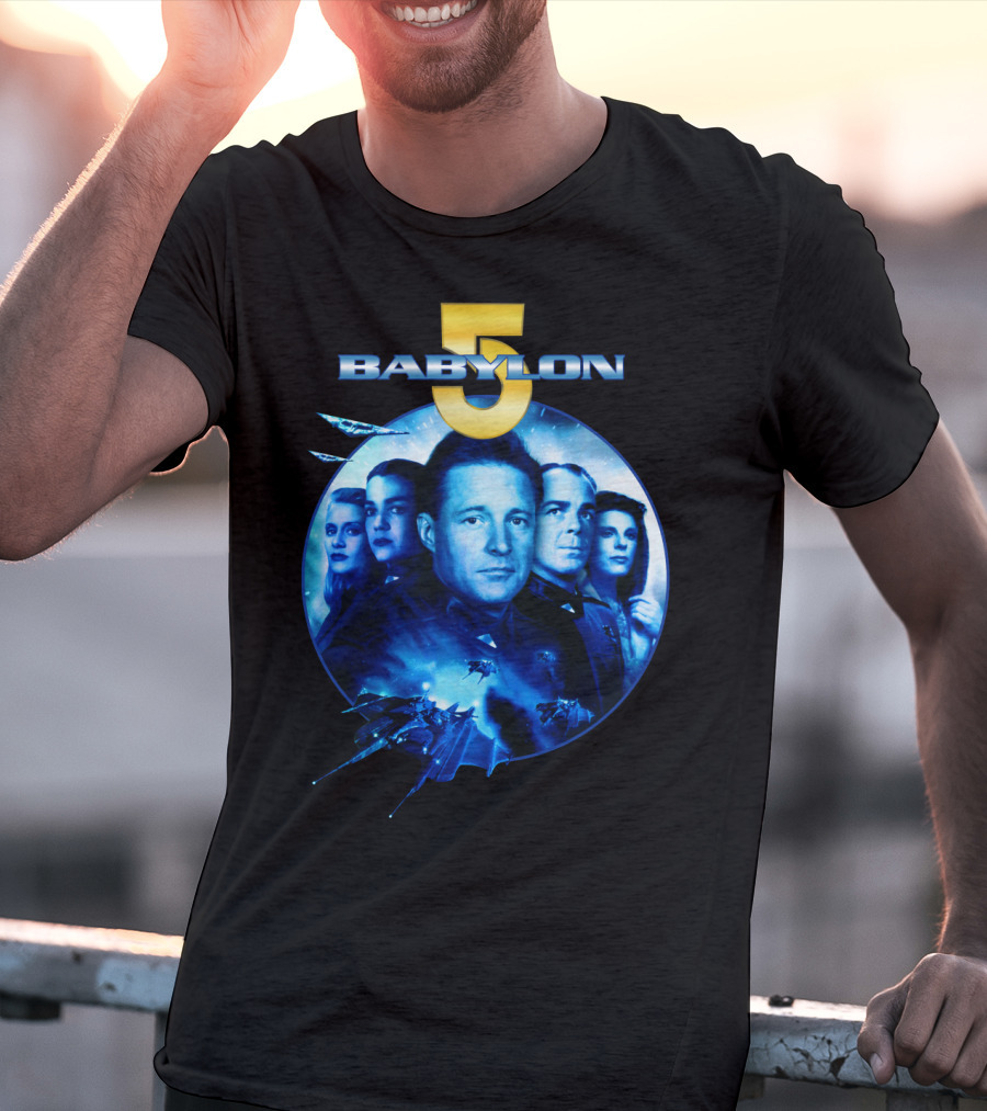 Babylon 5 Science Fiction Series Characters And Spaceship T-Shirt
