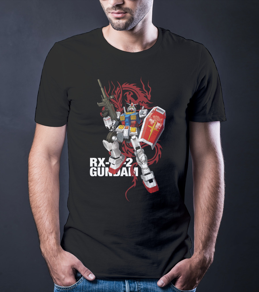 RX 78 2 Gundam Mobile Suit With Red Dragon Background T-Shirt