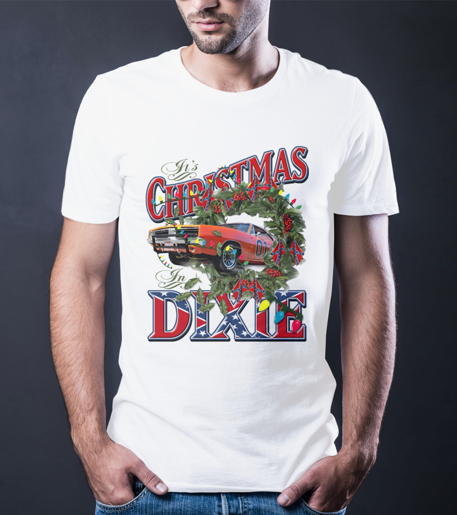 It's Christmas In Dixie 01 General Lee Car Wreath Lights T-Shirt