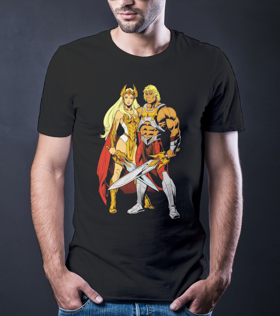 She-Ra And He-Man Classic Characters With Swords T-Shirt