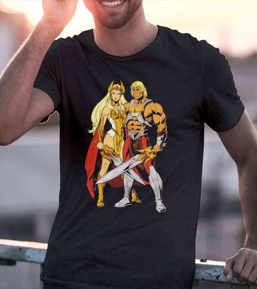 She-Ra And He-Man Classic Characters With Swords T-Shirt