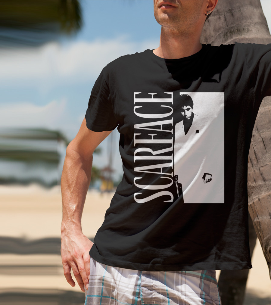 Scarface White Suit Black Background Iconic Movie Image T-Shirt