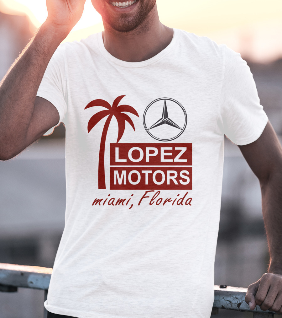Lopez Motors Miami Florida Scarface Palm Tree Mercedes Benz Star T-Shirt