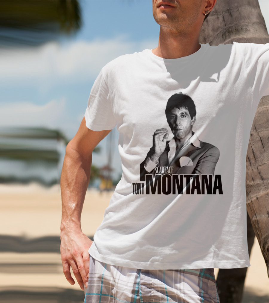 Scarface Tony Montana Cigar Black And White Photo T-Shirt
