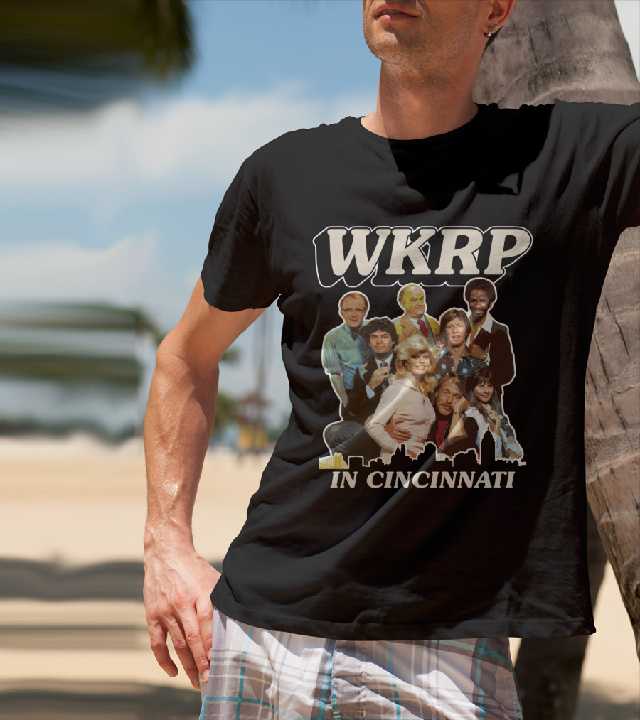 WKRP In Cincinnati Cast Photo With Cincinnati Skyline T-Shirt