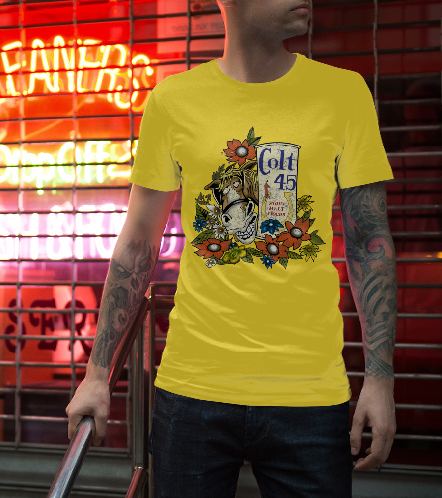 Colt 45 Stout Malt Liquor Jeff Spicoli Horse Floral T-Shirt