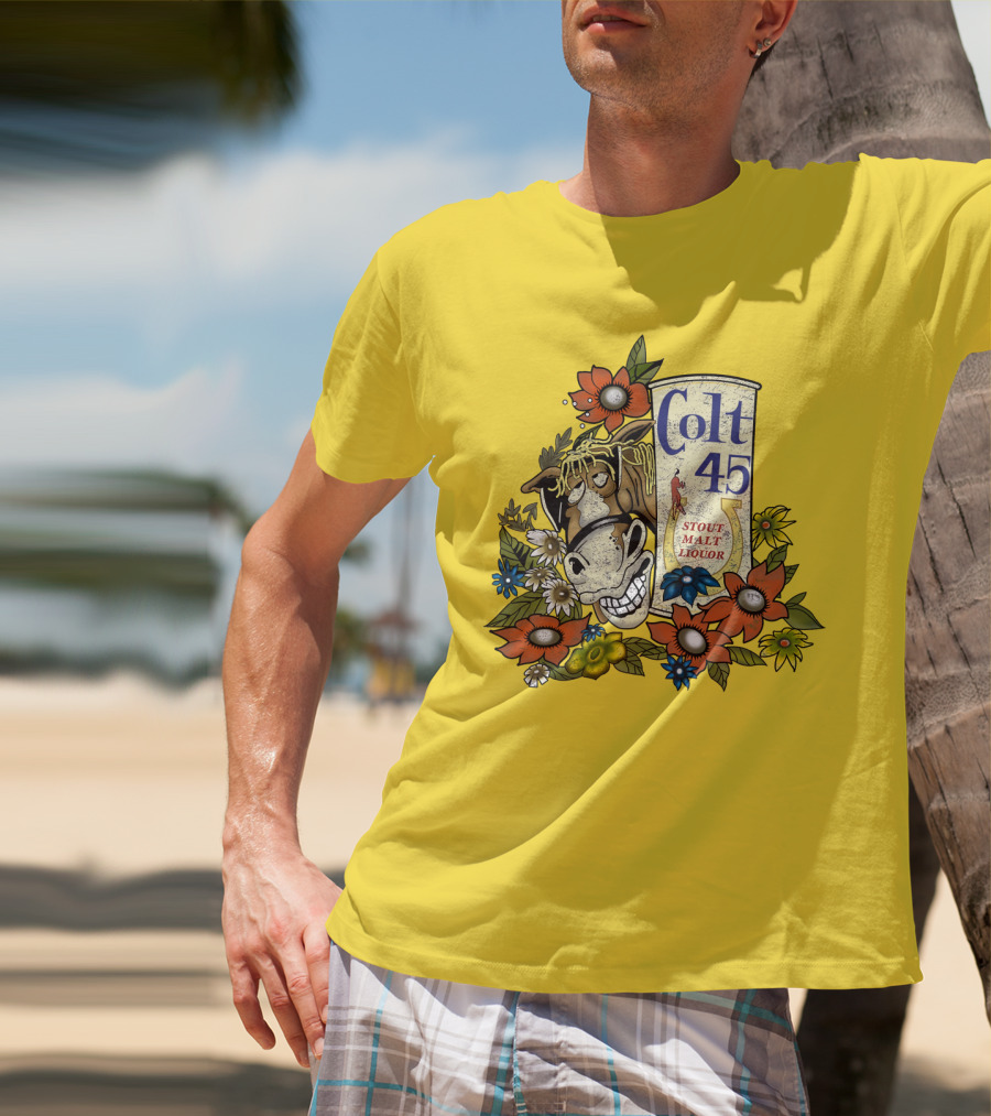 Colt 45 Stout Malt Liquor Jeff Spicoli Horse Floral T-Shirt