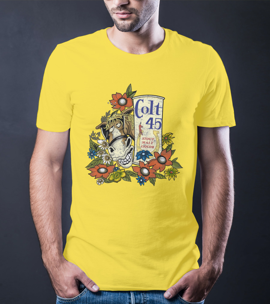 Colt 45 Stout Malt Liquor Jeff Spicoli Horse Floral T-Shirt