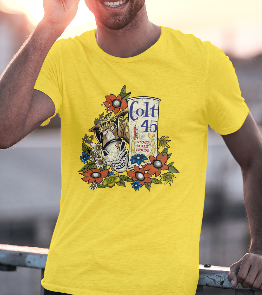 Colt 45 Stout Malt Liquor Jeff Spicoli Horse Floral T-Shirt