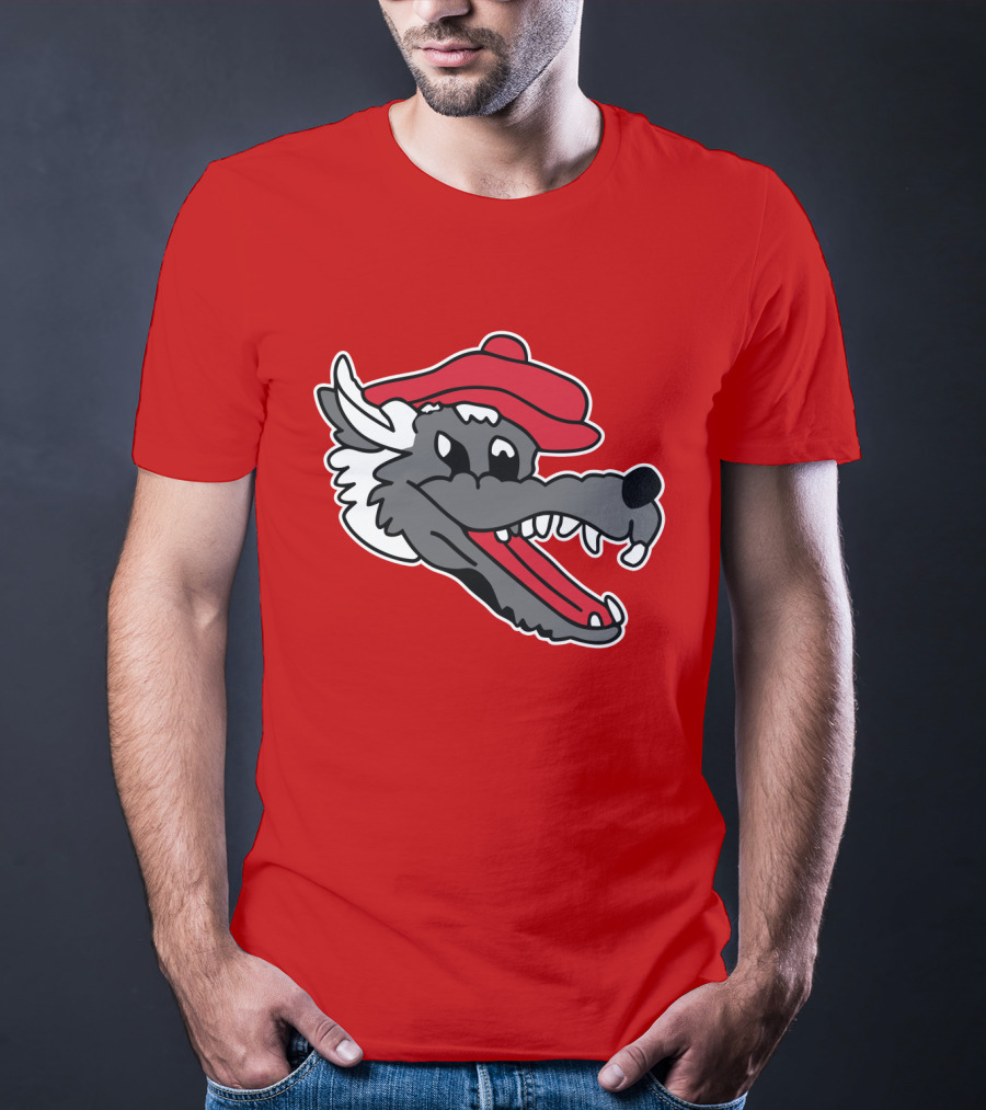 Ridgemont Wolves Cartoon Wolf In Red Beret T-Shirt